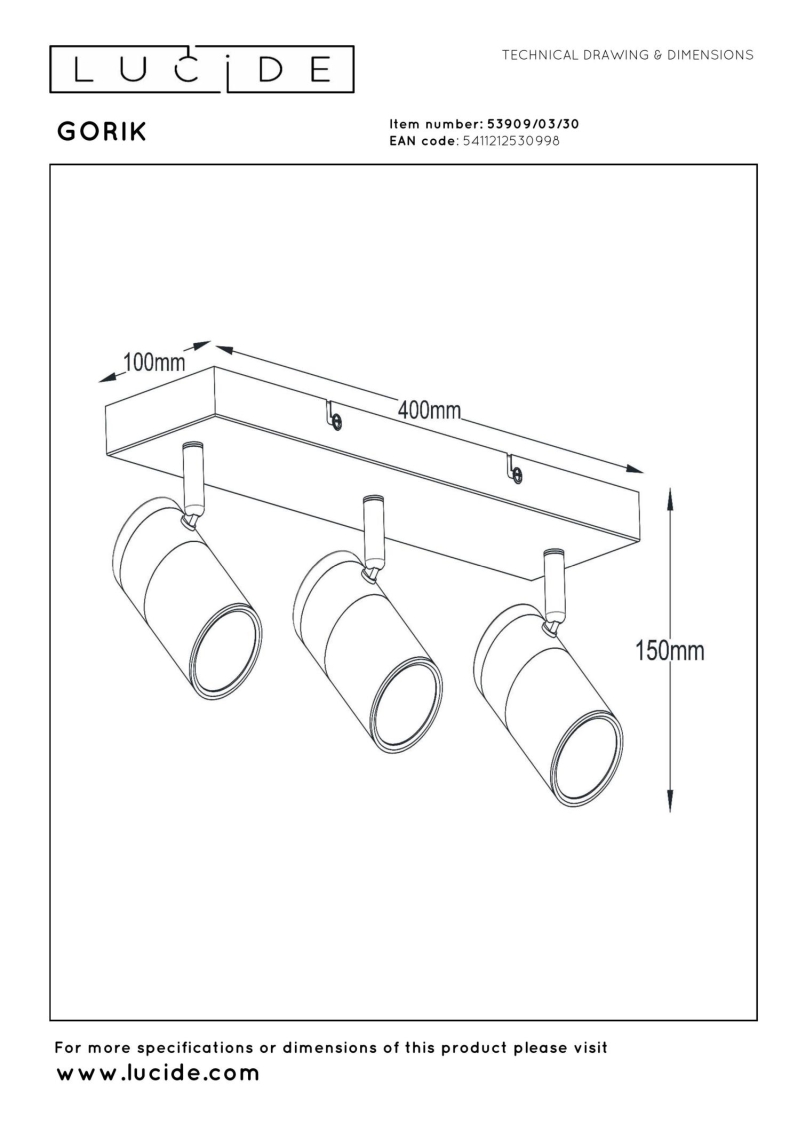 Lucide GORIK - Ceiling spotlight - 3xGU10 - Black